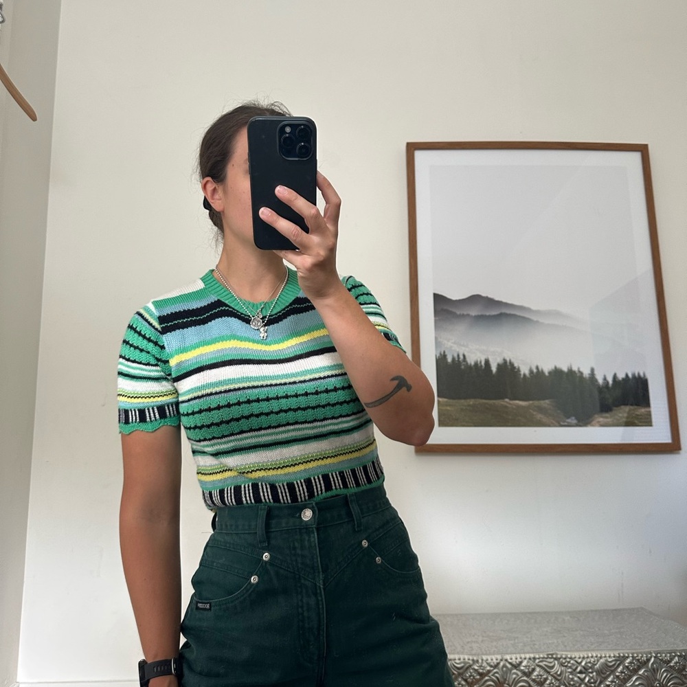 Striped Green Scalloped Knit Top
